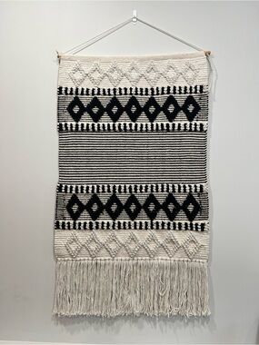 Handwoven Black and White Boho Wall Hanging